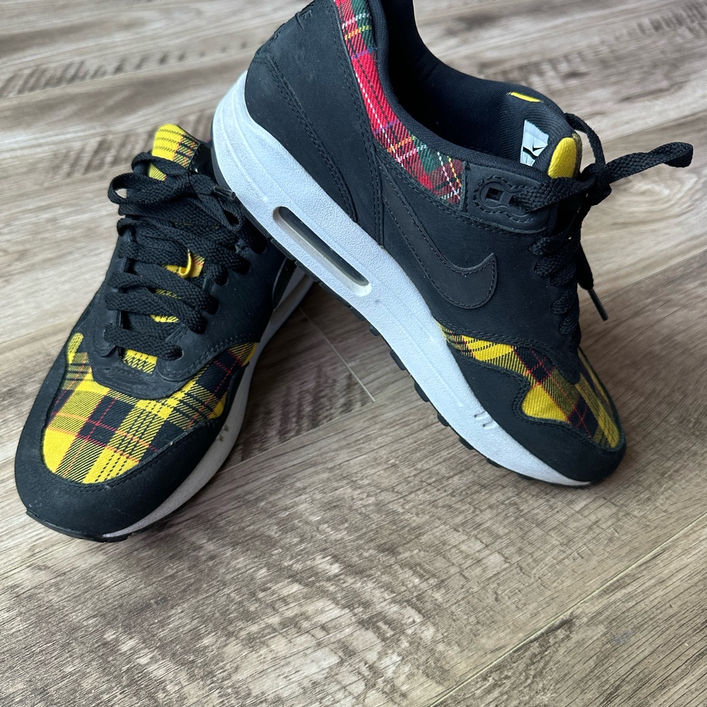 Nike Air Max 1 Black And Yellow Plaid Sneakers